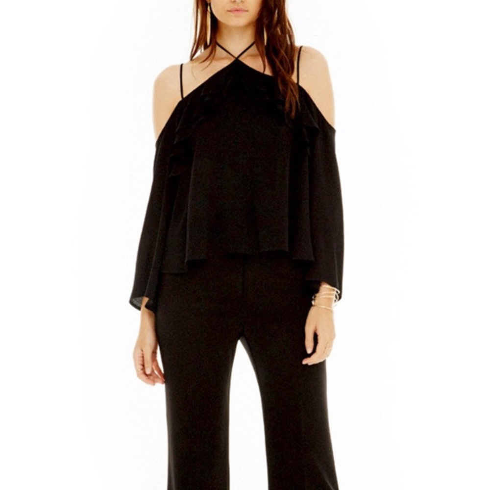 ASTR | Black Bell Sleeve Shoulder Cutout Halter Blouse - Picture 2 of 4